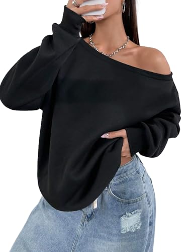 【DIANTÉ】 LOGO OFF-SHOULDER SWEAT TOPS Remidoo Womens Off Shoulder Sweatshirt Drop Shoulder Oversized